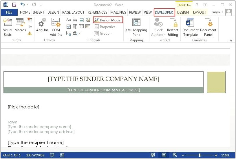 Word Template With User Input Fields