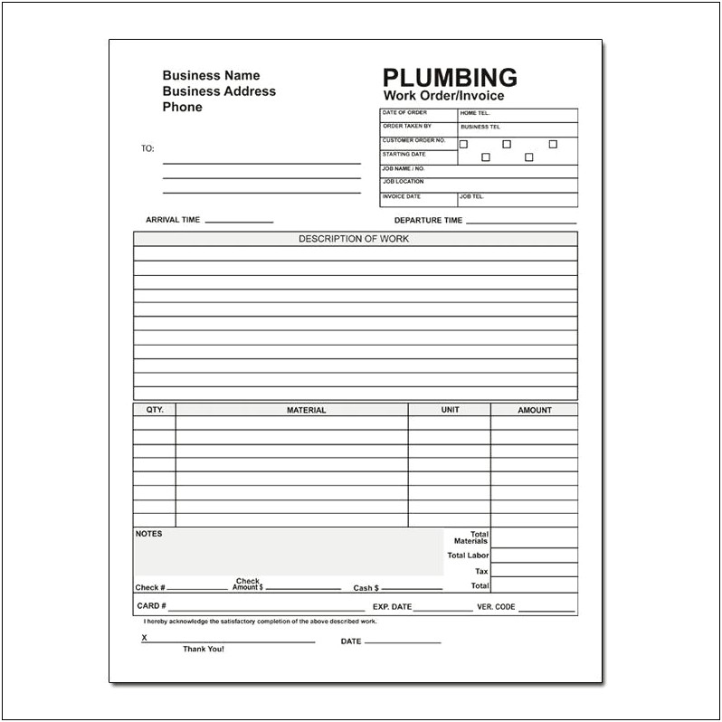 Wording Used For Plumbing Invoices Templates