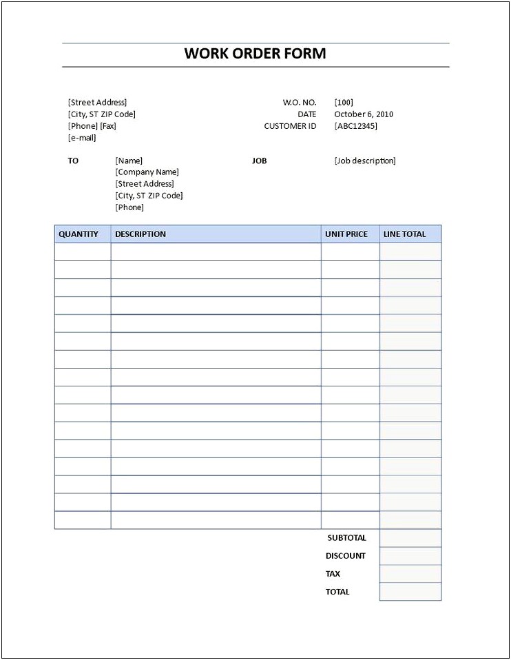 Work Order Form Template Word 2003