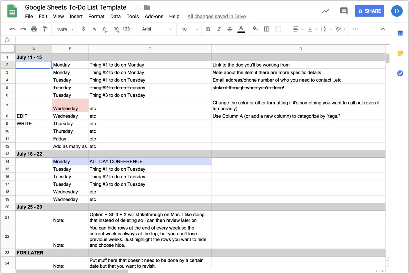 Workflow Planning In Google Sheets Template