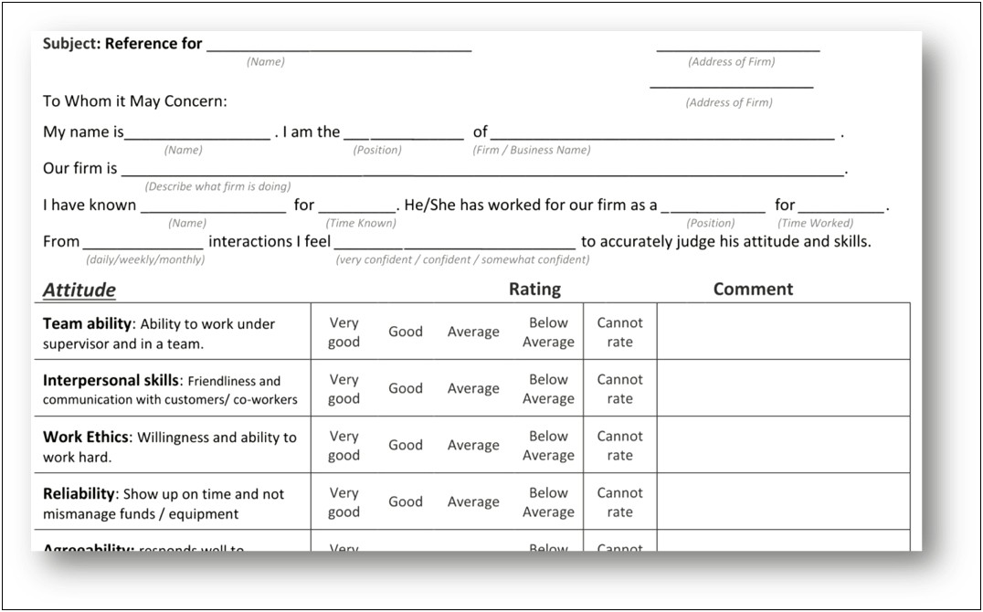 Working Reference Letter Template From Job