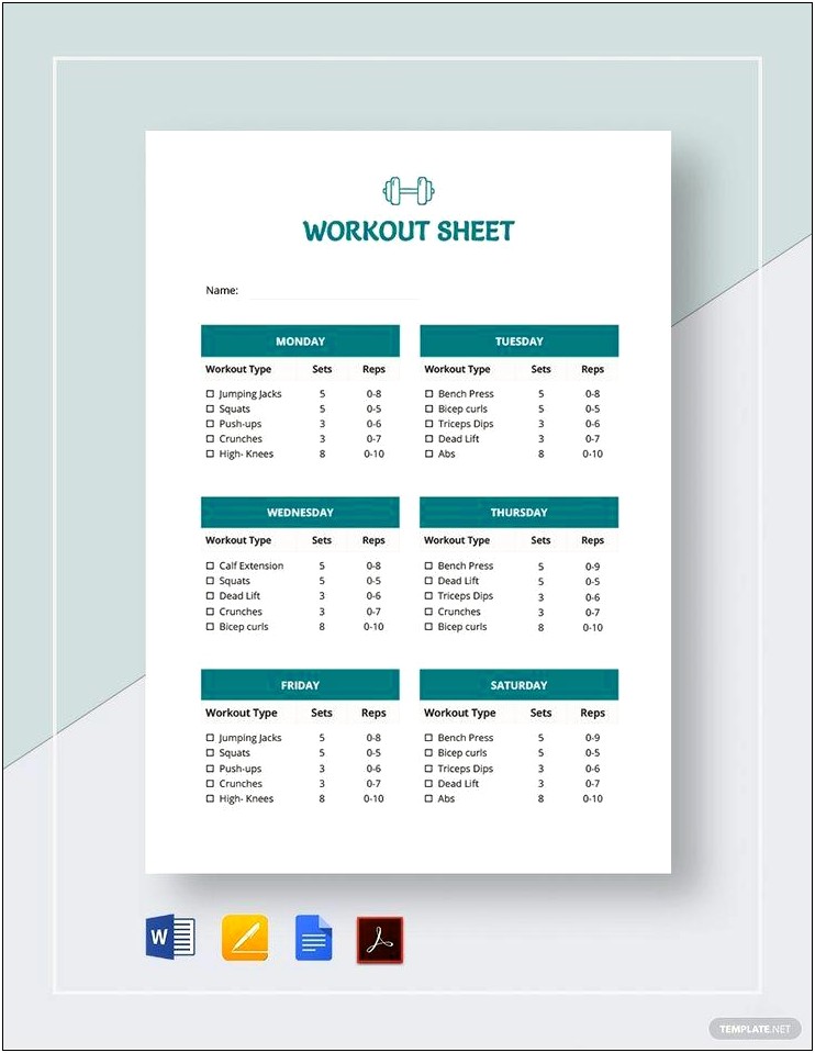 Workout Plan Spreadsheet Template For Google Docs