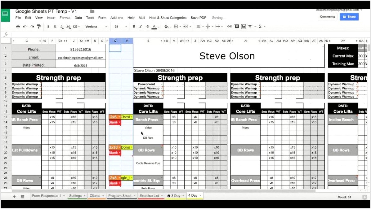 Workout Plan Template For Personal Trainers