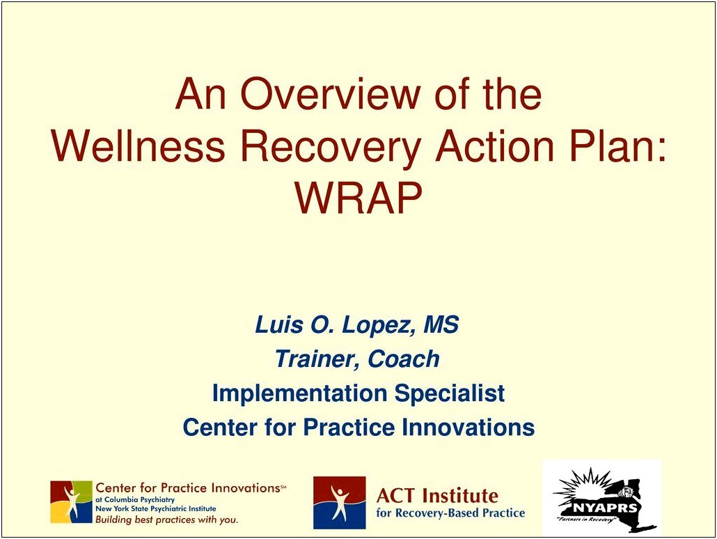 Wrap Wellness Recovery Action Plan Template