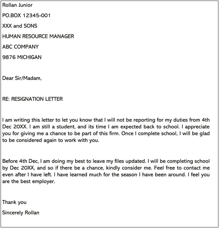 Write A Resignation Letter Template Word