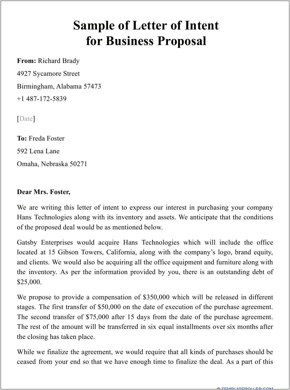 Writing A Business Proposal Letter Template