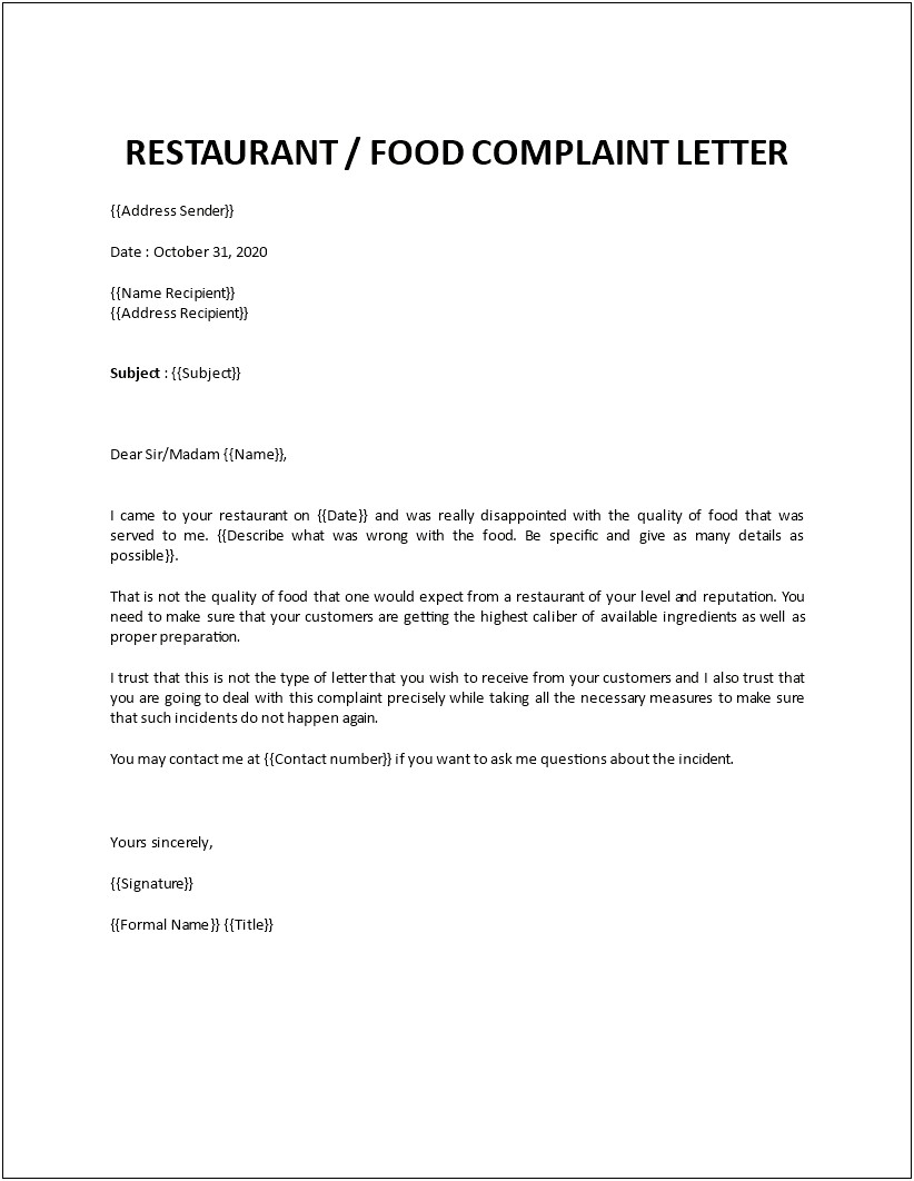 Writing A Formal Complaint Letter Template