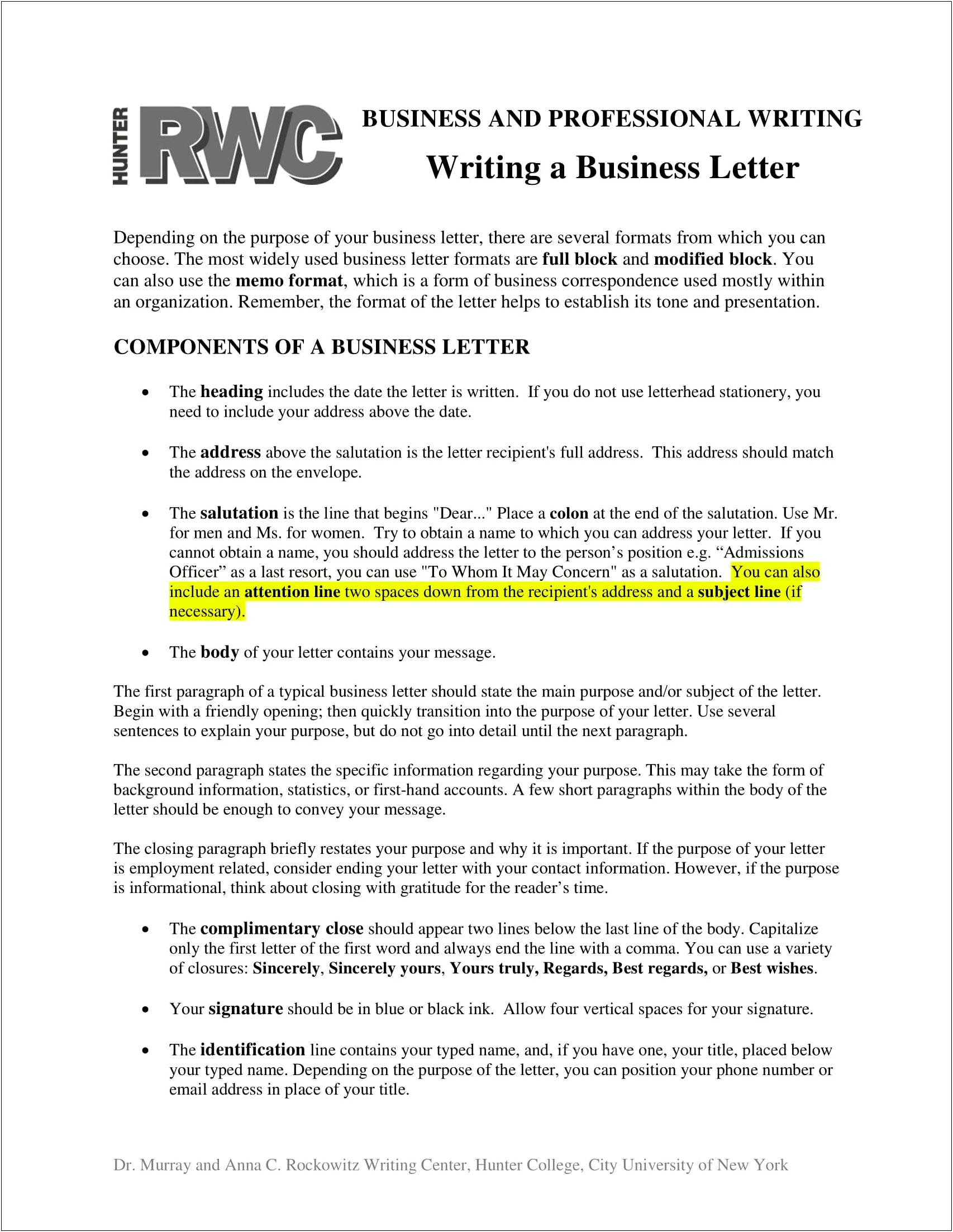 Writing A Letter Template For Writing Center