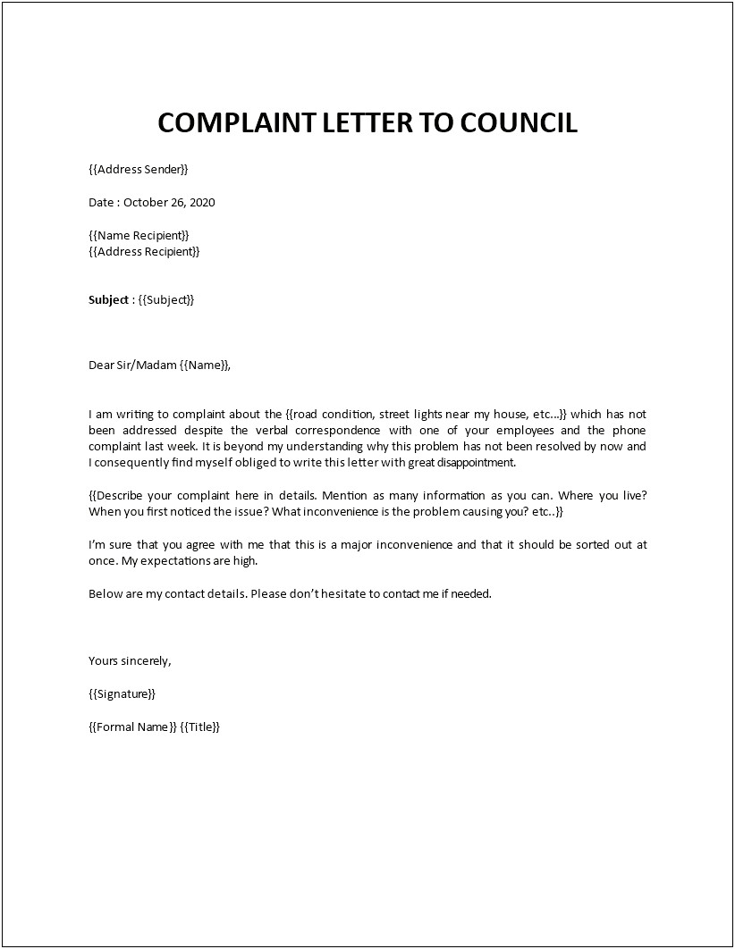 Writing A Letter To The Council Template