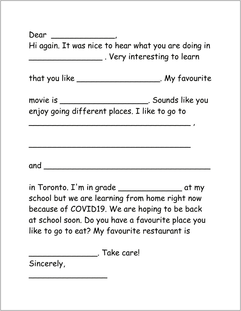 Writing A Pen Pal Letter Template