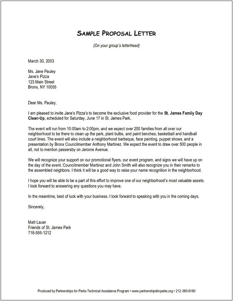 Writing A Proposal Letter Template Letter