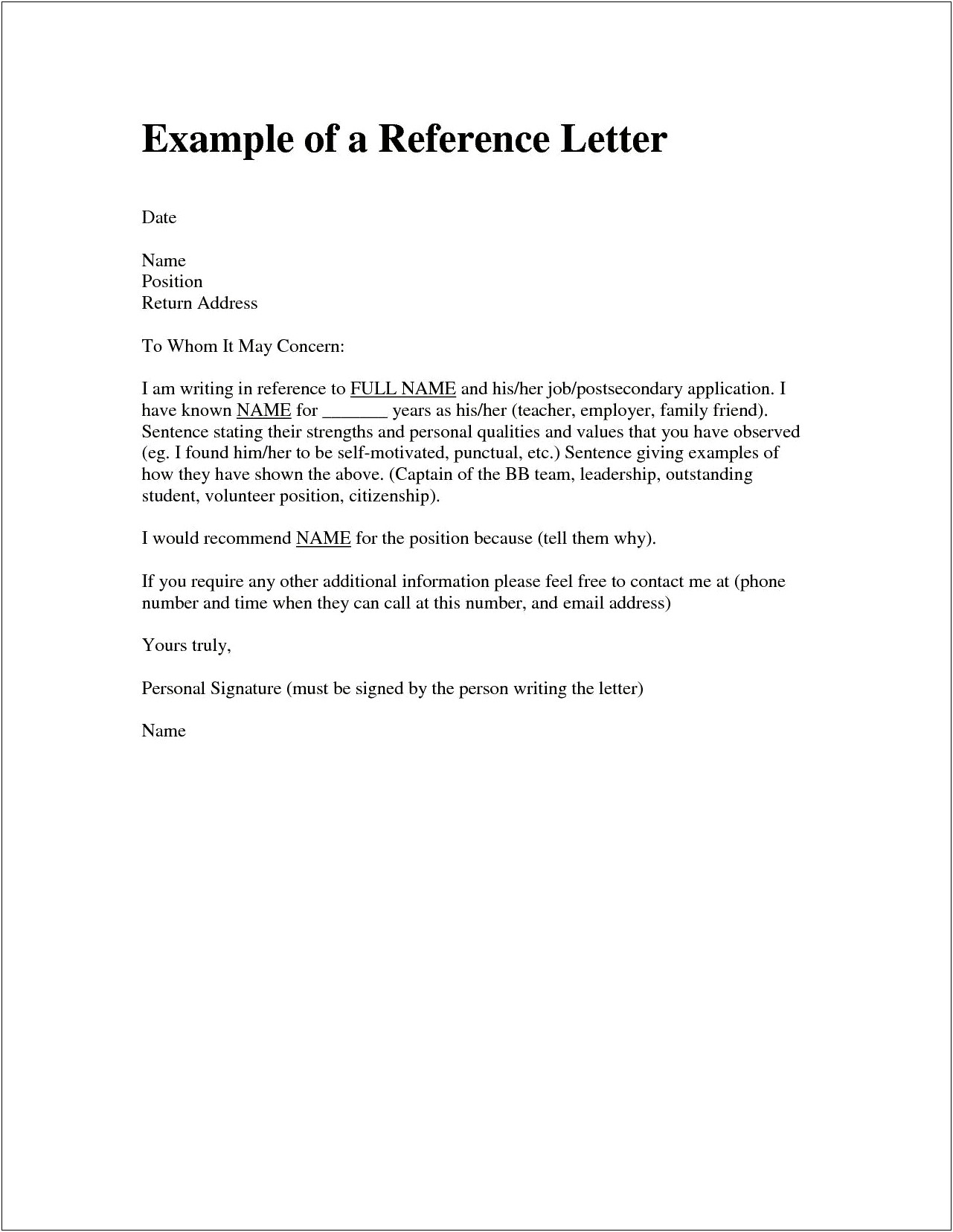 Writing A Recommendation Letter For A Friend Template