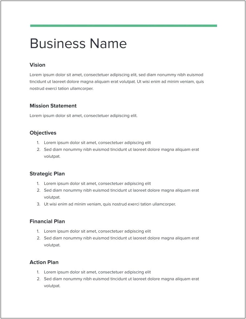 Writing A Simple Business Plan Template