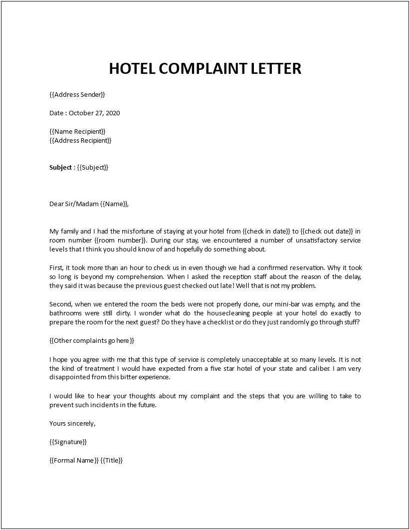 Writing An Effective Letter Of Complaint Template