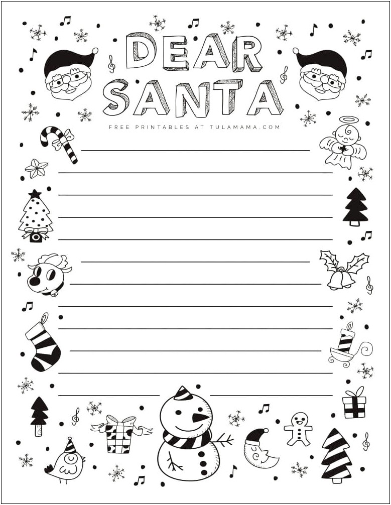 Writing Letter To Santa Template Black And White