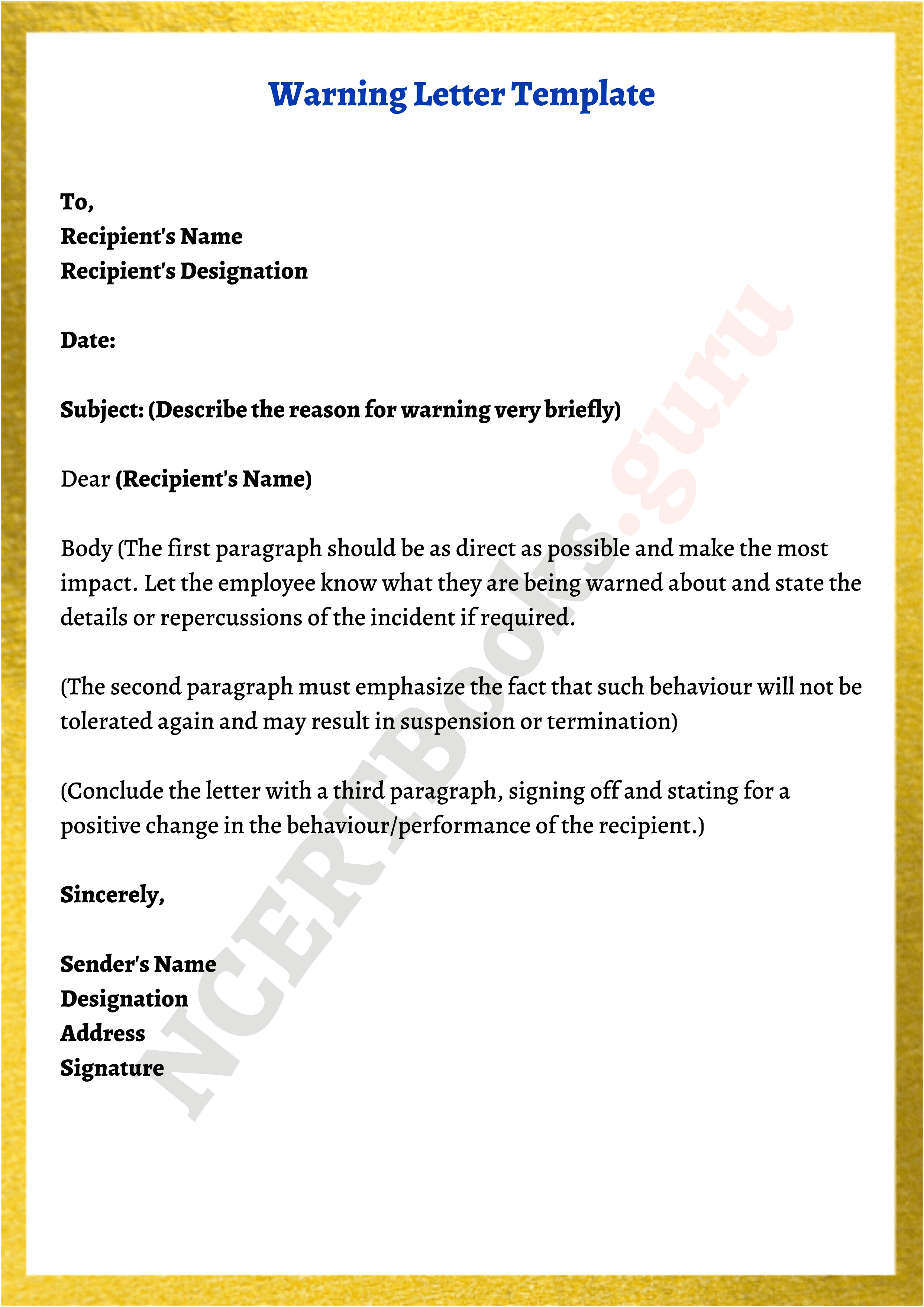 Written Warning Letter To Employee Template