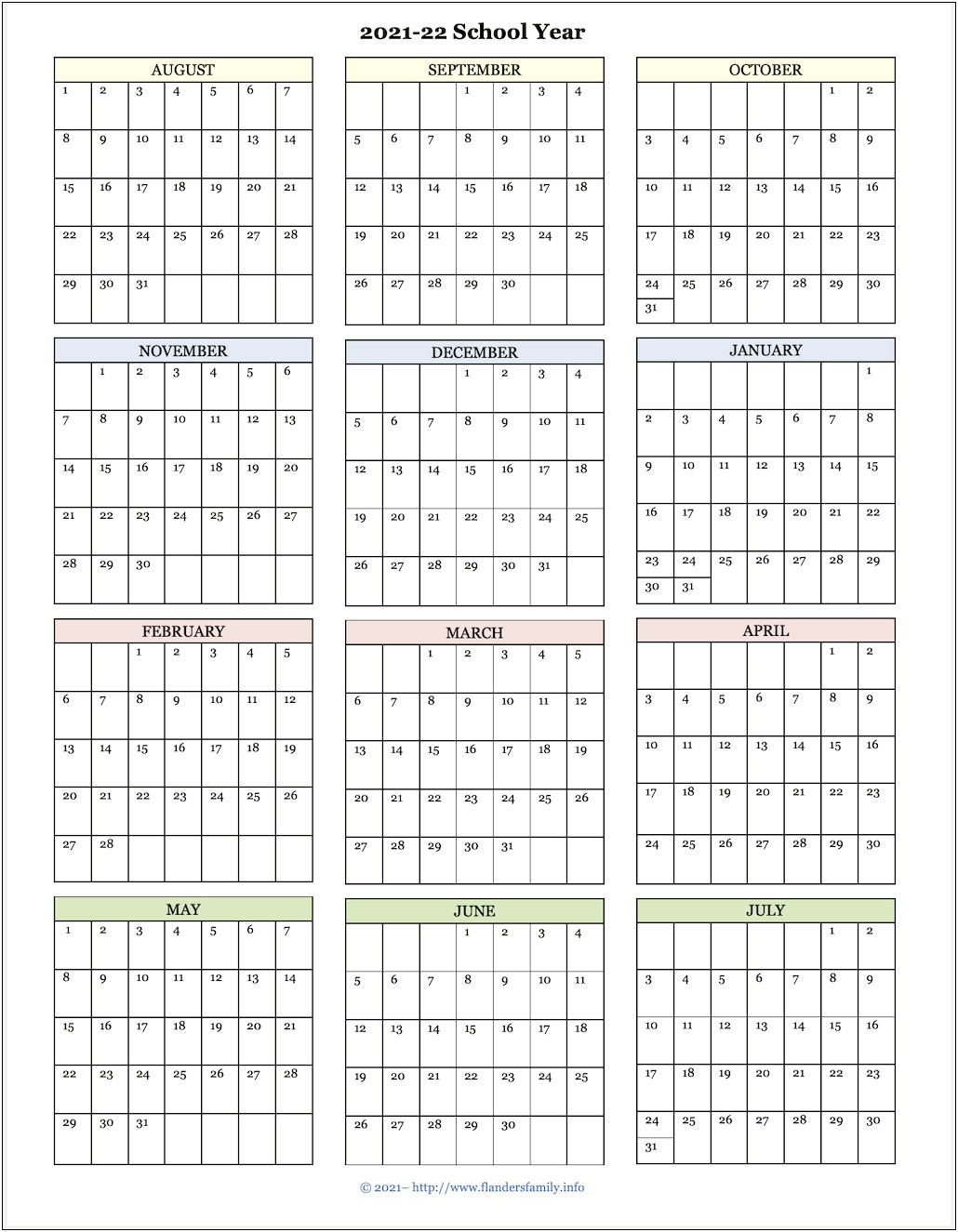 Year At A Glance July Planning Template