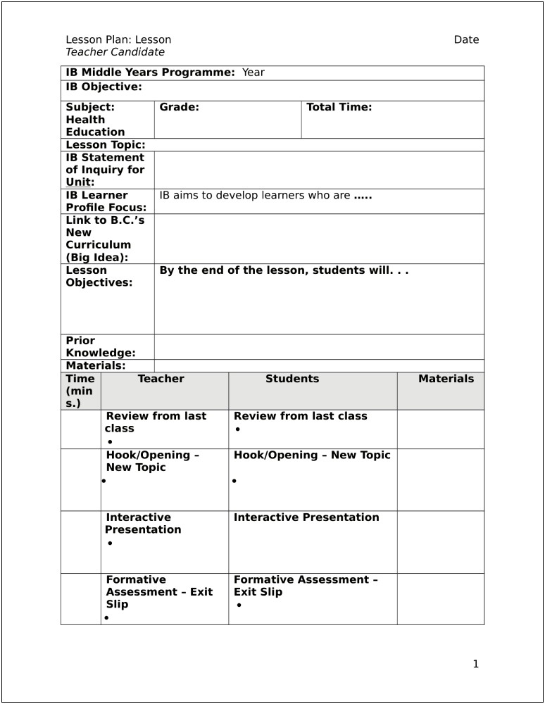 Yearly Plan To Lesson Plan Template