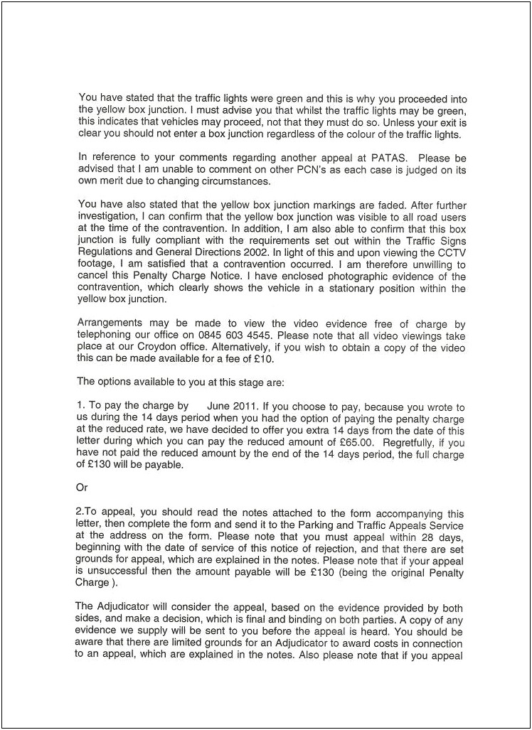 Yellow Box Junction Appeal Letter Template