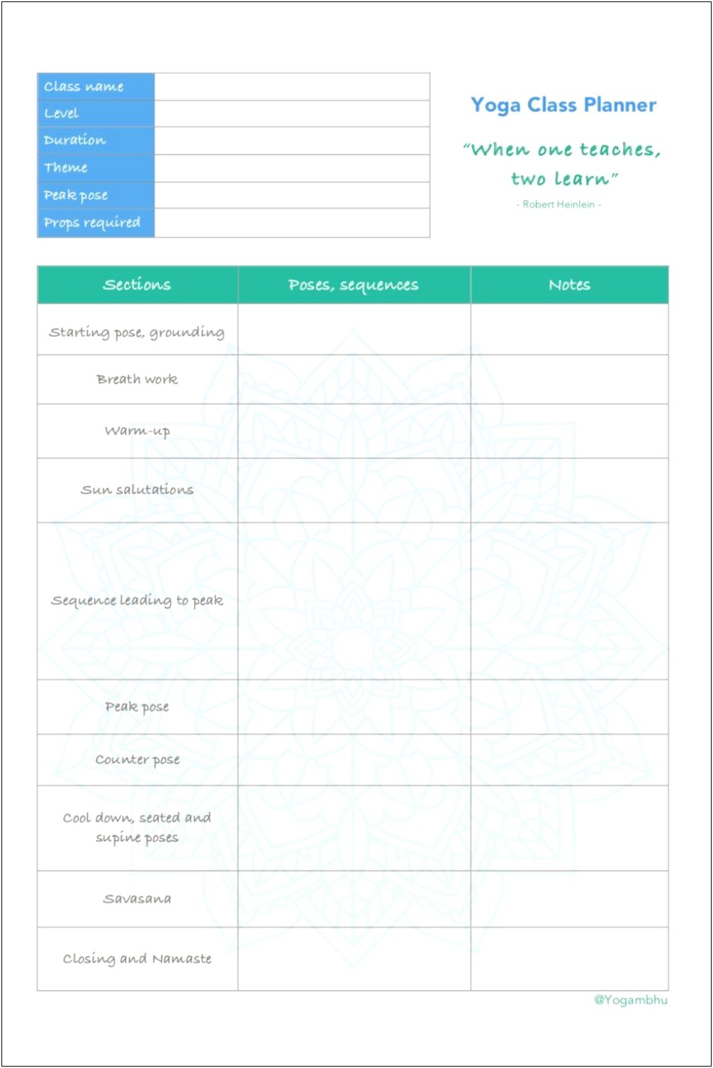 Ymca Yoga Enrichment Lesson Plan Template