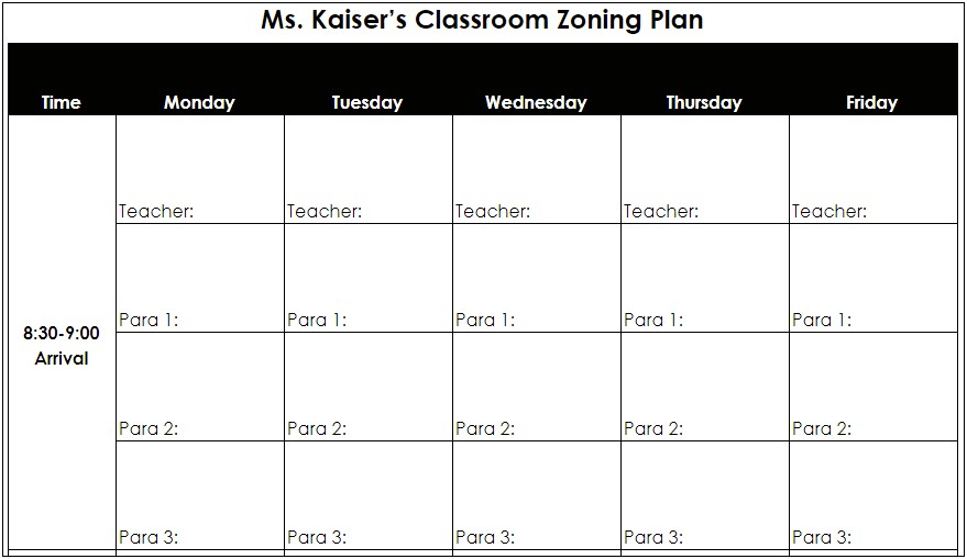 Zoning Plan Template For Special Education Classrooms