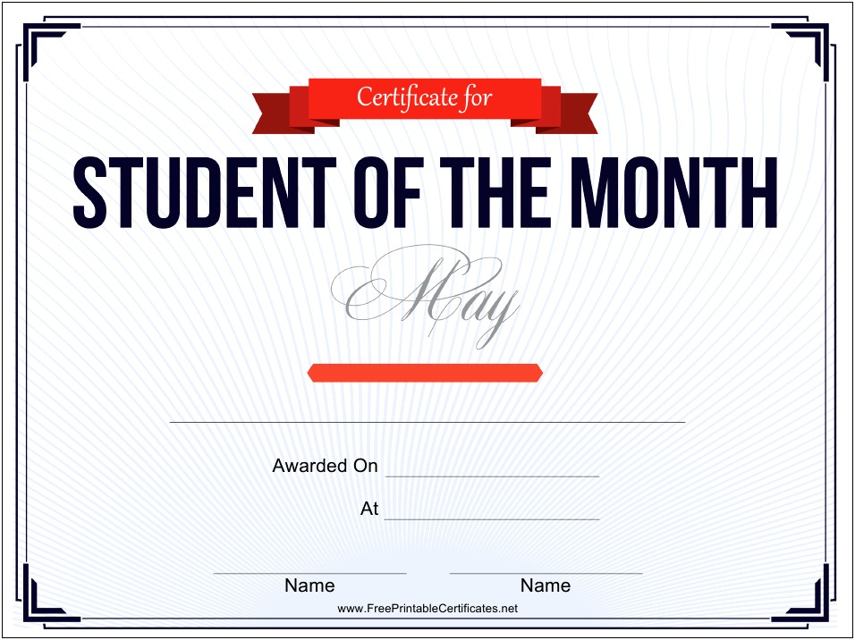﻿student Of The Month Word Template Certificate